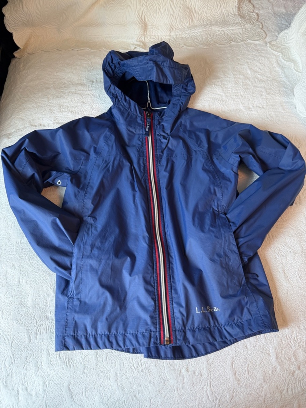 L.L. Bean Navy Blue Raincoat with Red-Trim Zip Boys Size 8